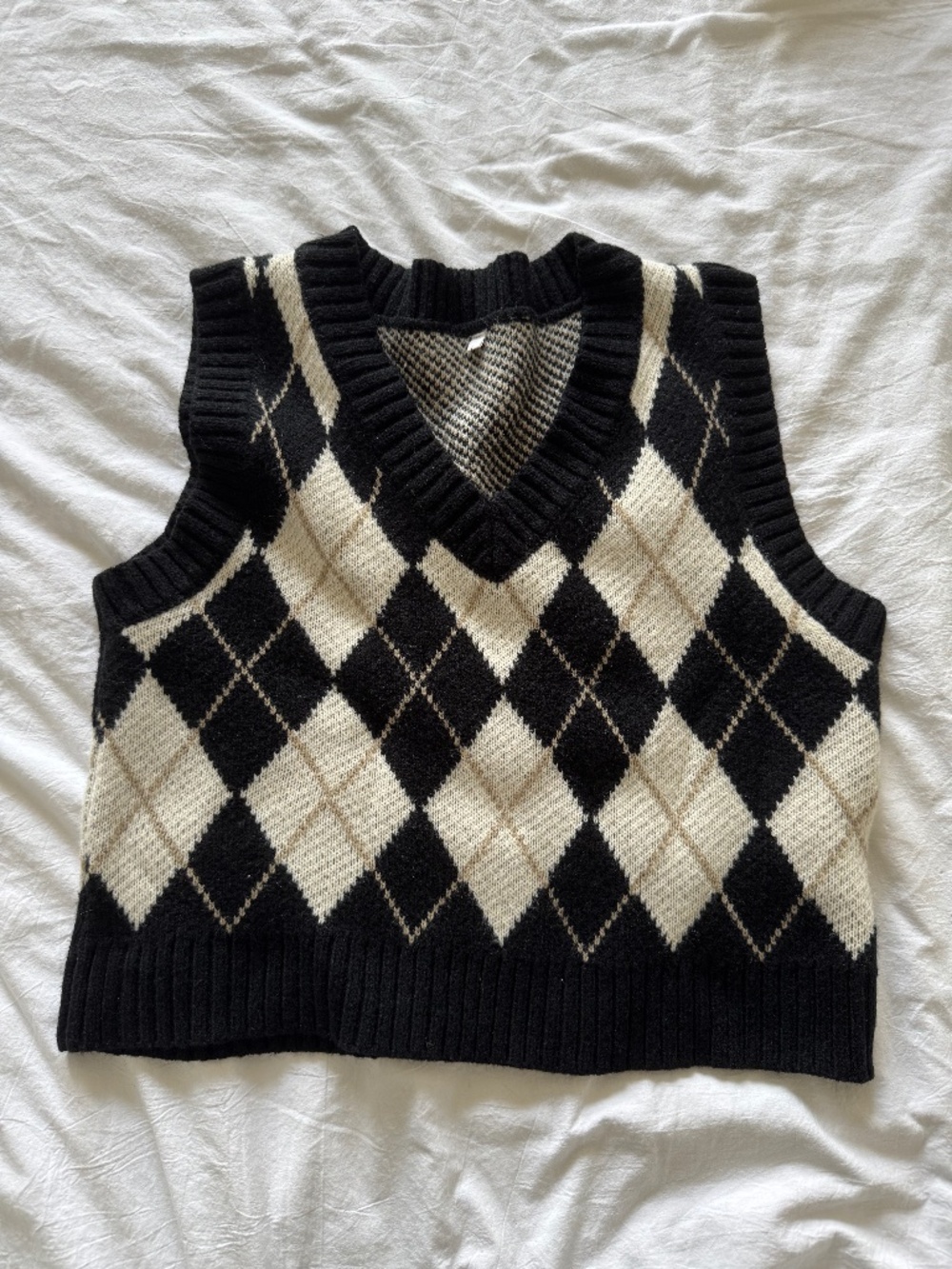 Black and Cream Argyle Vest